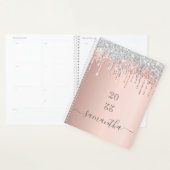 Roos gouden glitter roze zilveren monogram 2025 planner (Display)