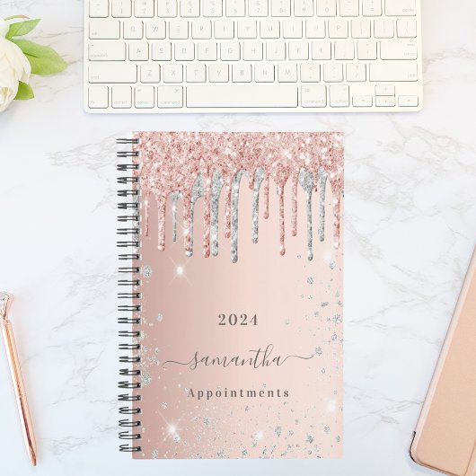 Roos gouden glitter roze zilveren naam 2025 planner