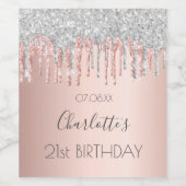 Roos gouden glitter roze zilversparren wijn etiket (Enkel label)