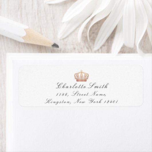 Roos Gouden Glitter RSVP Kroonprinses Bruids Wit Etiket (Insitu)