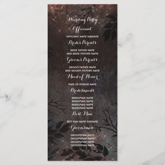 Roos Gouden Glitter Rustieke Natuur Trouwprogramma Programmakaart (Achterkant)