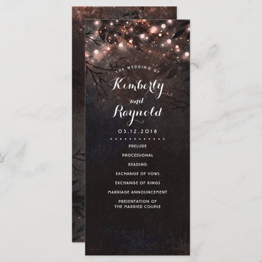 Roos Gouden Glitter Rustieke Natuur Trouwprogramma Programmakaart (Voorkant / Achterkant)