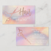 Roos Gouden Glitter Schaar Iridescent Hair Stylist Visitekaartje (Voorkant / Achterkant)