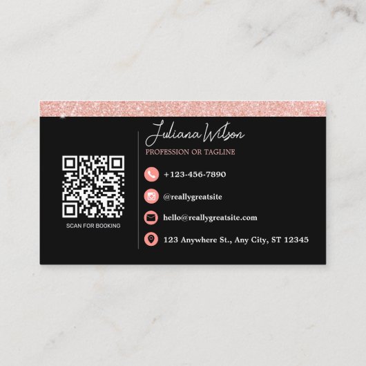 Roos Gouden Glitter Schoonheidssalon QR Code Visitekaartje (Achterkant)