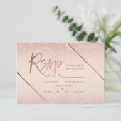 Roos gouden glitter script blush roze rsvp bruilof kaartje (Staand voorkant)