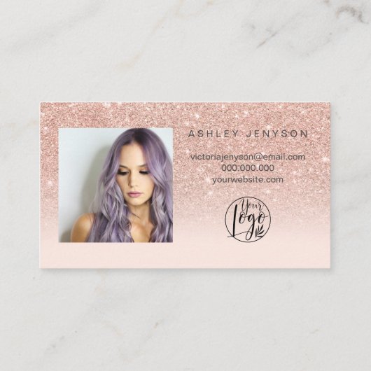 Roos gouden glitter script foto logo dank u visitekaartje (Achterkant)