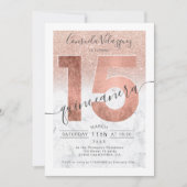 Roos gouden glitter script marmer quinceanera foto kaart (Voorkant)