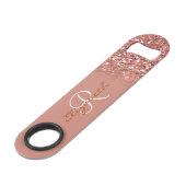 Roos Gouden Glitter Sequin Look Monogram Stijlvol Speed Flessenopener (Voorkant Gekanteld)