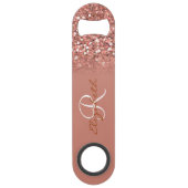 Roos Gouden Glitter Sequin Look Monogram Stijlvol Speed Flessenopener (Voorkant)