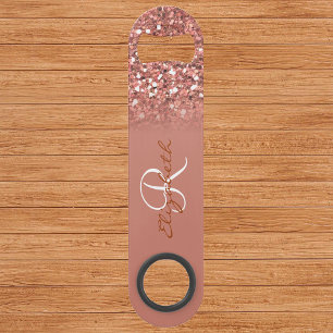 Roos Gouden Glitter Sequin Look Monogram Stijlvol Speed Flessenopener