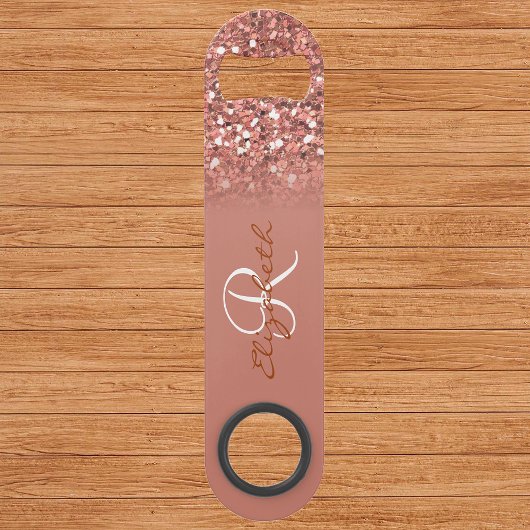 Roos Gouden Glitter Sequin Look Monogram Stijlvol Speed Flessenopener