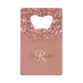 Roos Gouden Glitter Sequin Monogram Stijlvol Creditkaart Flessenopener (Voorkant)