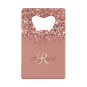 Roos Gouden Glitter Sequin Monogram Stijlvol Creditkaart Flessenopener (Achterkant)
