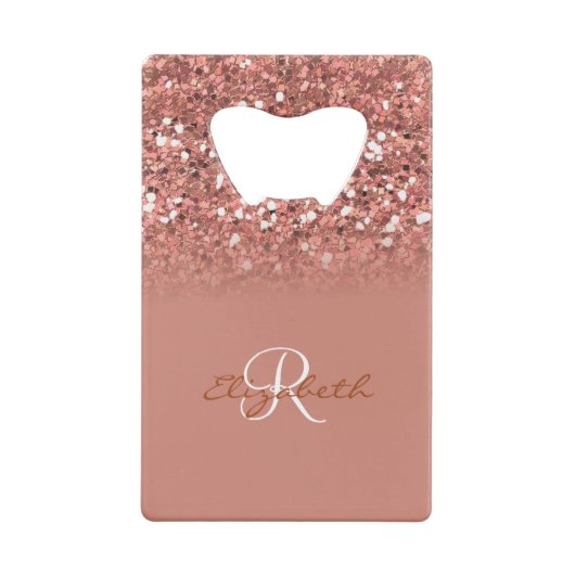 Roos Gouden Glitter Sequin Monogram Stijlvol Creditkaart Flessenopener (Achterkant)