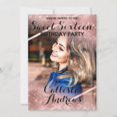 Roos Gouden Glitter Sequins Hoeken Foto Sweet 16 Kaart (Voorkant)