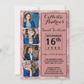 Roos Gouden Glitter Sequins Hoeken Foto Sweet 16 Kaart (Achterkant)