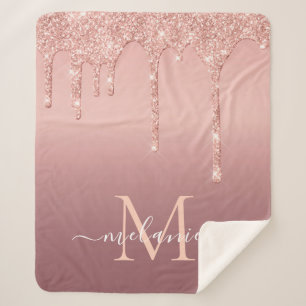 Roos Gouden Glitter Sherpa Deken Jouw naam Letter