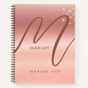 Roos Gouden Glitter Sparke Girly Monogram Notitieb Notitieboek