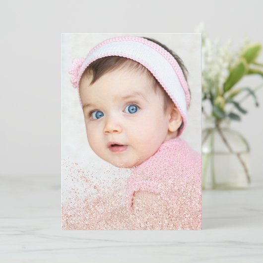 Roos Gouden Glitter Sparkle 1e Verjaardag Blush Fo Kaart (Staand voorkant)