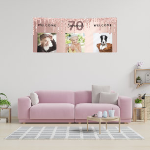 Roos gouden glitter sparkle 70e verjaardag spandoek