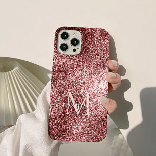 Roos Gouden Glitter Sparkle - Aangepaste Monogram iPhone 15 Pro Max Hoesje