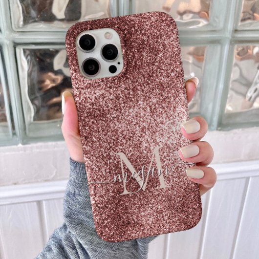 Roos Gouden Glitter Sparkle - Aangepaste Monogram  Case-Mate iPhone Case