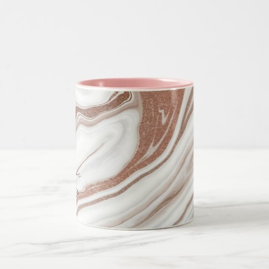 Roos Gouden Glitter Sparkle Aangepaste Monogram Na Tweekleurige Koffiemok (Center)