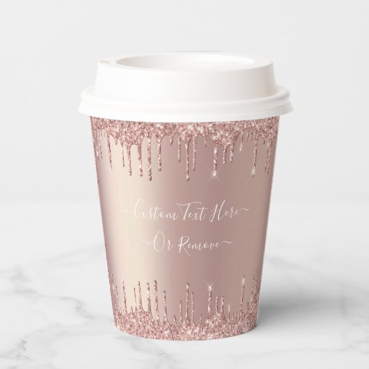 Roos Gouden Glitter Sparkle Custom Text Paper Cups Papieren Bekers (Achterkant)