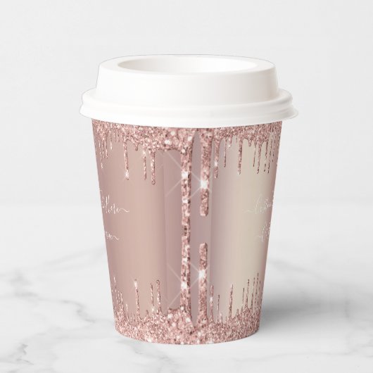 Roos Gouden Glitter Sparkle Custom Text Paper Cups Papieren Bekers (Rechts)