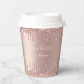 Roos Gouden Glitter Sparkle Custom Text Paper Cups Papieren Bekers (Voorkant)