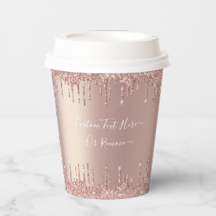 Roos Gouden Glitter Sparkle Custom Text Paper Cups Papieren Bekers