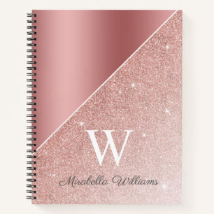 Roos Gouden Glitter Sparkle Girly Naam Monogram Notitieboek