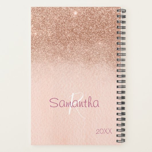 Roos Gouden Glitter Sparkle Jaarlijks Monogram Planner (Achterkant)