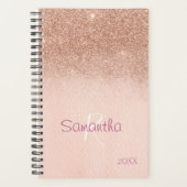 Roos Gouden Glitter Sparkle Jaarlijks Monogram Planner (Voorkant)
