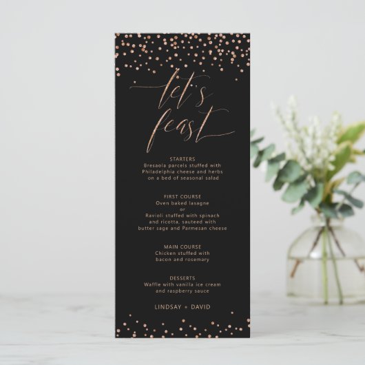 Roos gouden glitter sparkle laten we feesten Menu  (Staand voorkant)
