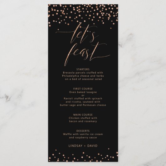 Roos gouden glitter sparkle laten we feesten Menu  (Voorkant)