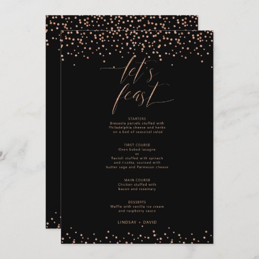 Roos gouden glitter sparkle laten we feesten Menu  (Voorkant / Achterkant)