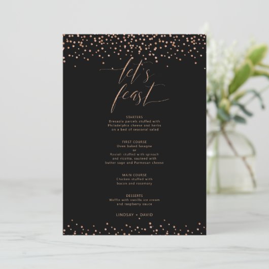 Roos gouden glitter sparkle laten we feesten Menu  (Staand voorkant)