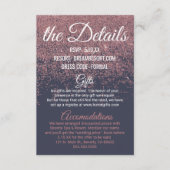 Roos Gouden Glitter Sparkle Navy Blue Wedding Deta Informatiekaartje (Voorkant)