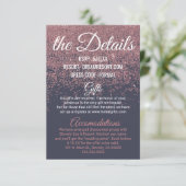 Roos Gouden Glitter Sparkle Navy Blue Wedding Deta Informatiekaartje (Staand voorkant)