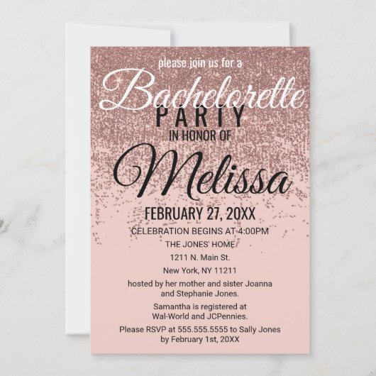 Roos Gouden Glitter Sparkles Blush Roze Bacheloret Kaart (Voorkant)