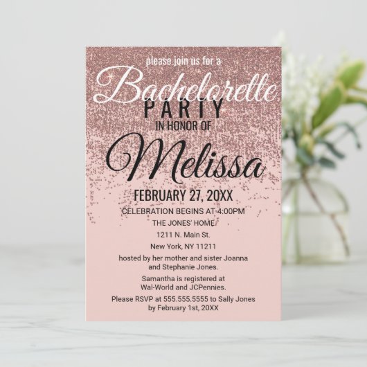 Roos Gouden Glitter Sparkles Blush Roze Bacheloret Kaart (Staand voorkant)