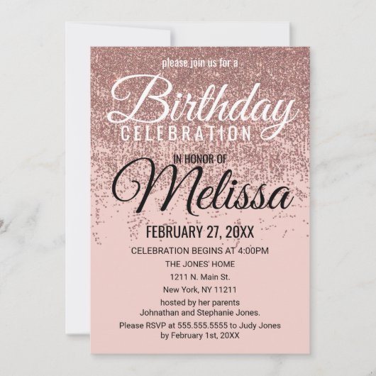 Roos Gouden Glitter Sparkles Blush Roze Verjaardag Kaart (Voorkant)