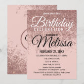 Roos Gouden Glitter Sparkles Blush Roze Verjaardag Kaart (Voorkant / Achterkant)