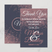Roos Gouden Glitter Sparkles Navy Blue Bedankt (Voorkant / Achterkant)