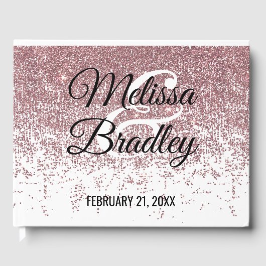 Roos Gouden Glitter Sparkles Wit Gastboek Gastenboek (Voorkant)