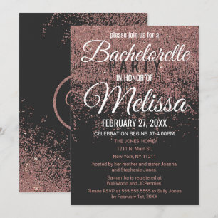 Roos Gouden Glitter Sparkles Zwart Bachelorette Kaart