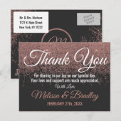 Roos Gouden Glitter Sparkles Zwart Bedankt Briefkaart (Voorkant / Achterkant)