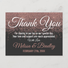 Roos Gouden Glitter Sparkles Zwart Bedankt Briefkaart