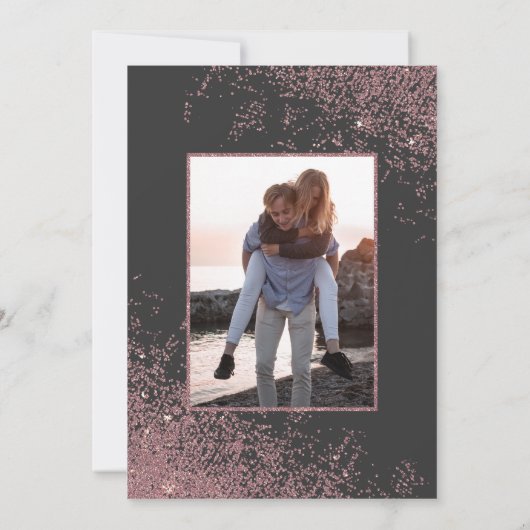 Roos Gouden Glitter Sparkles Zwart Fotobruiloft Kaart (Achterkant)